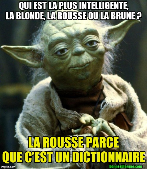 Qui est la plus intelligente, la blonde, la rousse ou la brune ? La rousse parce que c’est un dictionnaire